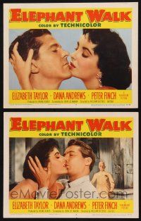 9s875 ELEPHANT WALK 2 LCs '54 romantic images of Elizabeth Taylor w/ Dana Andrews and Peter Finch!