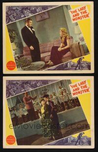 9s914 LADY & THE MONSTER 2 LCs '44 Erich von Stroheim eyes pretty Vera Ralston, cool dance!
