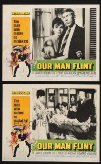 9s940 OUR MAN FLINT 2 LCs '66 James Coburn, Gila Golan, Lee. J. Cobb in sexy James Bond spy spoof!