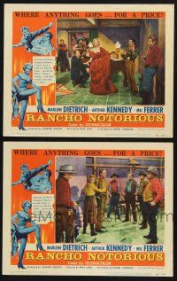 9s953 RANCHO NOTORIOUS 2 LCs '52 Fritz Lang directed, sexy Marlene Dietrich, Arthur Kennedy!