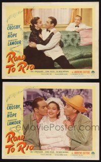 9s959 ROAD TO RIO 2 LCs '48 both with gorgeous Dorothy Lamour, Bing Crosby, Bob Hope!