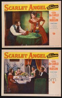 9s964 SCARLET ANGEL 2 LCs '52 sailor Rock Hudson & sexy gambler Yvonne DeCarlo!