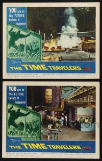 9s981 TIME TRAVELERS 2 LCs '64 science fiction with cool Reynold Brown border art!