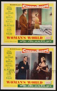 9s998 WOMAN'S WORLD 2 LCs '54 Van Heflin, Lauren Bacall, Fred MacMurray, Arlene Dahl!