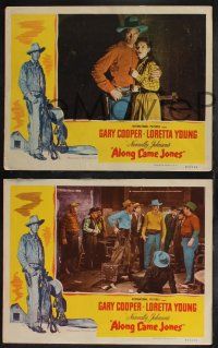 9s763 ALONG CAME JONES 3 LCs '45 Gary Cooper & Loretta Young, Norman Rockwell border art!