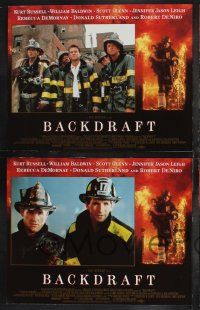 9s089 BACKDRAFT 8 LCs '91 firefighter Kurt Russell in blazing fire, directed by Ron Howard!