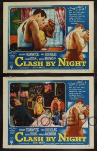 9s470 CLASH BY NIGHT 7 LCs '52 Fritz Lang, romantic images of Barbara Stanwyck & Robert Ryan!