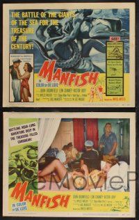9s298 MANFISH 8 LCs '56 aqua-lung divers in death struggle with each other & sea creatures!