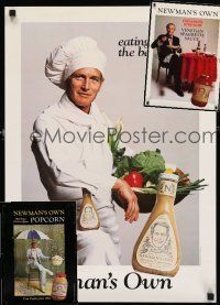 9t171 LOT OF 3 UNFOLDED PAUL NEWMAN ADVERTISING POSTERS '80s his own sauce, popcorn & dressing!