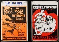 9t193 LOT OF 23 FORMERLY FOLDED BELGIAN POSTERS FROM SEXPLOITATION MOVIES '60s-70s sexy images!