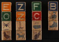 9t144 LOT OF 15 CHILDREN'S TOY BLOCKS '30s letters & pictures, all carved in real wood!