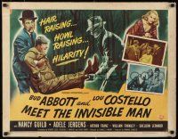 9w002 ABBOTT & COSTELLO MEET THE INVISIBLE MAN style B 1/2sh '51 Bud & Lou running from monster art!