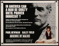 9w007 ABSENCE OF MALICE 1/2sh '81 Paul Newman, Sally Field, Sydney Pollack, cool design!