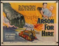 9w019 ARSON FOR HIRE 1/2sh '58 fire truck artwork, flaming shocker of the deadliest U.S. racket!