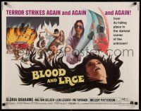 9w031 BLOOD & LACE 1/2sh '71 AIP, gruesome horror image of wacky cultist w/bloody hammer!
