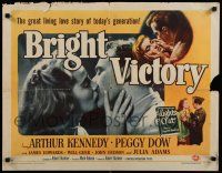 9w037 BRIGHT VICTORY style A 1/2sh '51 close up of blind Arthur Kennedy kissing pretty Peggy Dow!