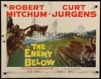 9w079 ENEMY BELOW 1/2sh '57 cool art of Robert Mitchum & Curt Jurgens in the U.S. Navy!