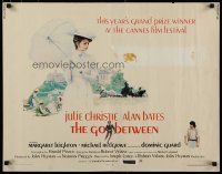 9w096 GO BETWEEN 1/2sh '71 artwork of Julie Christie with umbrella, directed by Joseph Losey!