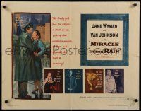 9w165 MIRACLE IN THE RAIN 1/2sh '56 great romantic art of Jane Wyman & Van Johnson!