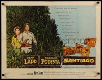 9w212 SANTIAGO 1/2sh '56 artwork of Alan Ladd with gun & Rossana Podesta in the jungle!