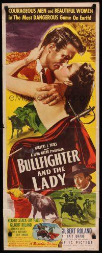 9w349 BULLFIGHTER & THE LADY insert '51 Boetticher, art of matador Robert Stack kissing Joy Page!