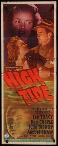 9w463 HIGH TIDE insert '47 Lee Tracy, Don Castle, Julie Bishop, Anabel Shaw, cool title treatment!