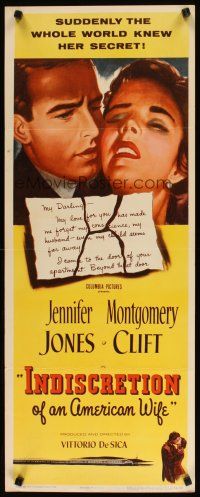 9w488 INDISCRETION OF AN AMERICAN WIFE insert '54 De Sica, Jennifer Jones, Montgomery Clift!