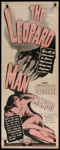 9w530 LEOPARD MAN insert R52 Jacques Tourneur, O'Keefe & Margo are victims of a strange killer!