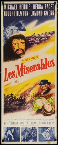 9w531 LES MISERABLES insert '52 Michael Rennie as Jean Valjean, Debra Paget, Victor Hugo