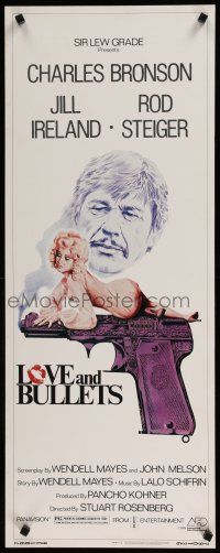 9w540 LOVE & BULLETS insert '79 art of Charles Bronson + sexy Jill Ireland laying on giant gun!