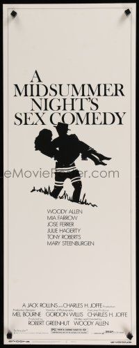 9w561 MIDSUMMER NIGHT'S SEX COMEDY insert '82 Woody Allen, Mia Farrow, cool silhouette artwork!