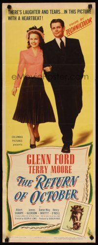 9w672 RETURN OF OCTOBER insert '48 Glenn Ford arm-in-arm with Terry Moore + wacky race horse!