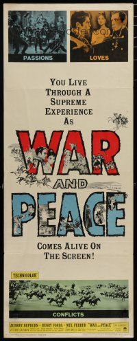 9w816 WAR & PEACE insert R63 art of Audrey Hepburn, Henry Fonda & Mel Ferrer, Leo Tolstoy epic!