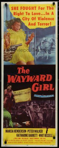 9w821 WAYWARD GIRL insert '57 great artwork of bad girl in nightie & fighting in prison!