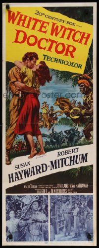 9w832 WHITE WITCH DOCTOR insert '53 art of Susan Hayward & Robert Mitchum in African jungle!