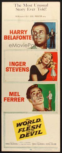 9w843 WORLD, THE FLESH & THE DEVIL insert '59 Inger Stevens between Harry Belafonte & Mel Ferrer!