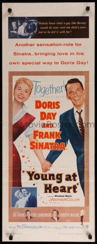 9w846 YOUNG AT HEART insert '54 great close up image of Doris Day & Frank Sinatra!