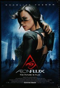 9x023 AEON FLUX advance DS 1sh '05 sexy futuristic Charlize Theron in black outfit!