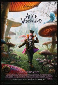9x028 ALICE IN WONDERLAND advance DS 1sh '10 Tim Burton, image of Johnny Depp & huge mushrooms!