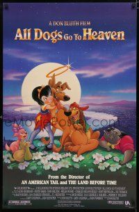 9x037 ALL DOGS GO TO HEAVEN DS 1sh '89 Don Bluth, Dom Deluise, cute art of dogs & girl!