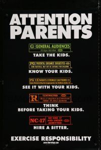 9x066 ATTENTION PARENTS 1sh '00 MPAA rating guide for adults, exercise responsibility!