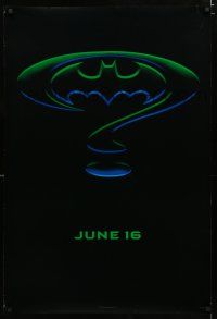 9x088 BATMAN FOREVER teaser DS 1sh '95 Kilmer, Kidman, cool question mark & cowl design!