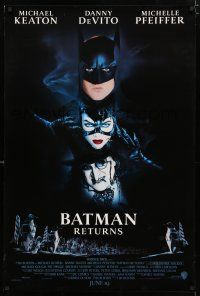 9x090 BATMAN RETURNS dark date advance 1sh '92 Michael Keaton, DeVito, Michelle Pfeiffer, Burton!