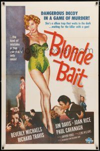9x113 BLONDE BAIT 1sh R50s full-length sexy smoking bad girl Beverly Michaels is a silken trap!