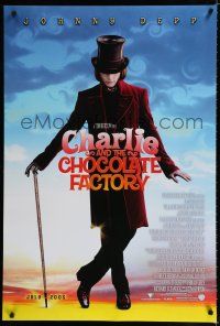 9x166 CHARLIE & THE CHOCOLATE FACTORY July 2005 advance DS 1sh '05 Johnny Depp as Willy Wonka!