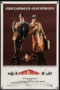 9x177 CITY HEAT 1sh '84 art of Clint Eastwood the cop & Burt Reynolds the detective by Fennimore!