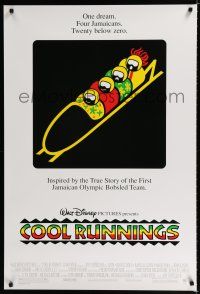 9x187 COOL RUNNINGS DS 1sh '93 John Candy, wacky Jamacian bobsledding team art!
