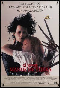 9x251 EDWARD SCISSORHANDS Spanish/U.S. DS 1sh '90 Tim Burton classic, scarred Johnny Depp & Winona Ryder!
