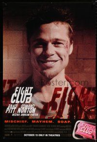 9x281 FIGHT CLUB advance 1sh '99 David Fincher, great close-up portrait of Brad Pitt!