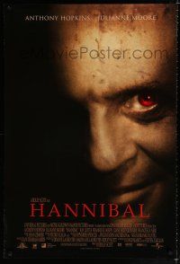 9x337 HANNIBAL int'l DS 1sh '00 creepy close up of red-eyed Anthony Hopkins as Dr. Lector!